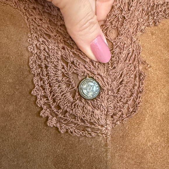Suede Leather Crochet Tan Western Cowboy Vest Small - Picture 6 of 8